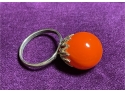 Fun Retro 1970s Gold Tone Orange Orb Kitsch Ring Adjustable Small Up To Size 10