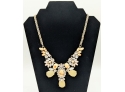 Big Bright Gold Tone Statement Necklace With Rhinestones Faux Stones And Hang Tag 16'