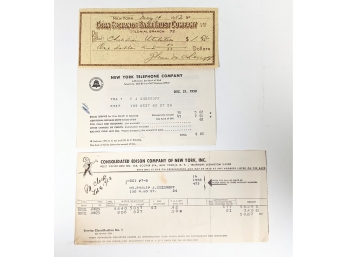 1950s Con Ed Bill ~ N.Y. Telephone Bill ~ Cancelled Check Cool Vintage Ephemera