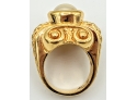 Impressive Gold Tone Ring With Bezel-Set Creamy Pearl Size 7