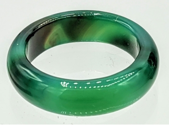 Simple Green To Black Agate Stone Ring Band Size 7.5