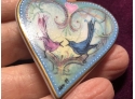 Original P. Buckley Moss Hand Painted Valentines Love Birds Gold Edged Porcelain Signed Art Brooch/Pendant