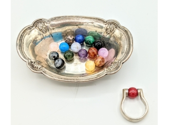 Brilliant Fun Mid Century Modern Sterling Silver Tension Ring With Interchangeable Orbs Of Every Color!