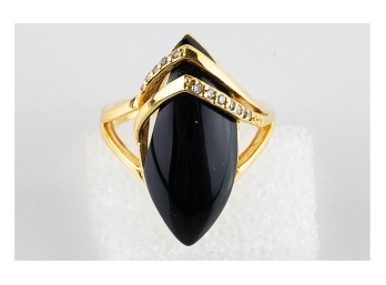 14K Gold Diamonds/Onyx Art Deco Ring Large Size 10