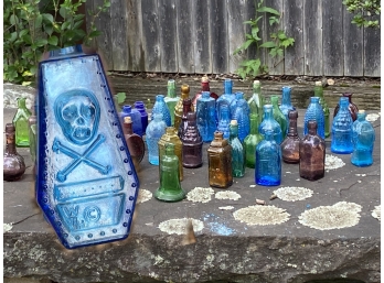 Barn Find ~ Large Collection Of Vintage Colored Glass Mini Bottles