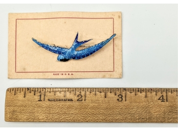 Bluebird Of Happiness Gorgeously Guillouche Enamelled Vintage Brooch On Original Card 1.75'