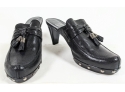 Smart Styling Stuart Weitzman Brass Tacks Black High Heel Mules With Tassels Size 10