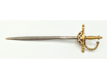 Miniature Toledo Gold Sword With Black And White Enameled Hilt Hair Stick Pin From Spain