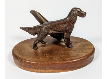 Pipe Stand Proud Cocker Spaniel(?) Pointer(?) Figural Hunting Dog Antique Brass Felt Bottomed Wood Base
