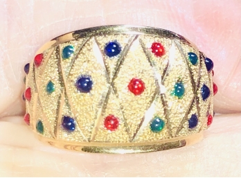 Stunning 14K Solid Yellow Italian Gold Emerald Ruby Sapphires Ring Ala Buccellati Gorgeous! Size 8
