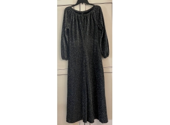 Vintage 1950's Black And Silver Sparkle Maxi Dress With Elastic Sleeves Size 16