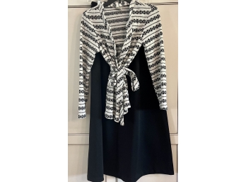 Vintage 1950's Montgomery Wards Polyester Black & White Sweater With Belt And Black Maxi Skirt Size 16