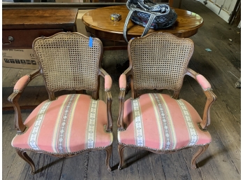 Lovely Pair Of Antique Chairs Cane Backed Upholstered