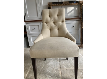 Beige/Pale Yellow Chair With Tufted Back And Brown Suede Back