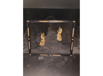 Fire Screen With “fine Dorure” Gilded Metal Appliques Purchased In Paris