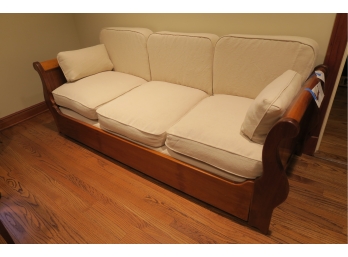 Louis Philippe Style Mahogany Day Bed With Beige Linen Upholstered Cushions