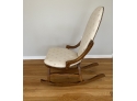 W - Antique Upholstered With Nail Heads, Slender, Oval Back Deco / Victorian  Rocking Chair With Nail Heads -
