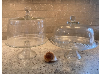 Two Phenomenal Glass Pedestal Cake Dishes With Lids