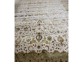 High End Silk Blend Celadon And Off White Pattern With Border Room Size Rug