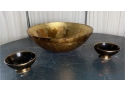 Bronze Glass Bowl And Two Bronze Small Bowls