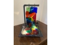 EQ - Table Top Art Glass Sculpture Fountain With Light