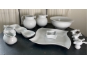 13 Pieces Of White Ceramic Serve Table Ware - Bird S & P Shakers