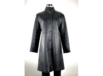 Chanel Or Lagerfeld Style, Designer Quilted Leather, Three Quarter Coat Size 6