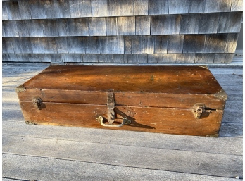 Circa Mis 1800's - Antique Wood Carvers Wooden Tool Box With Brass Corners