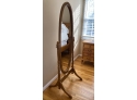 W - Free Standing, Tilting Oval Floor Mirror With Medium Wood Stain