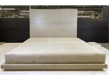 Christian Liaigre King Size Platform Bed With In Beige Leather