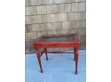 Refurbished Red Antique Side Table With Glass Top Insert