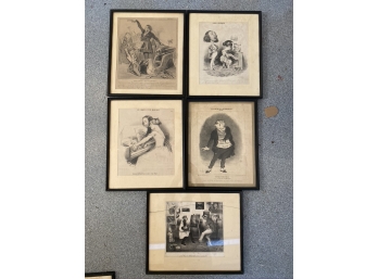 Five Framed Honore Daumier Plates Or Lithograph Prints