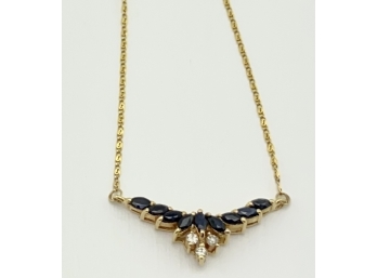 14Kt Gold Sapphire And Diamond Necklace