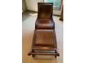 Brown Leather And Wood Chaise Lounge  Or Reading Chair