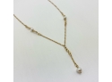 14K Yellow Gold With Seed Pearls, Drop Necklace, Made In Italy