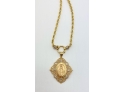 14K Yellow Gold Twisted Chain Necklace Including Miraculous Medal Pendant Ft. Filagree & Diamond Chips