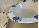Large White And Blue Ocean Aquatic Life, Pedestal Bowl And Oval Serving Dish, Made In Italy