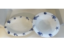 Large White And Blue Ocean Aquatic Life, Pedestal Bowl And Oval Serving Dish, Made In Italy