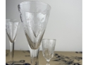 Eight Vintage Etched Glass Apertif Glasses - Fauna And Birds
