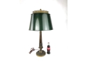 Bronze Neoclassical Lamp With Green Tole Shade