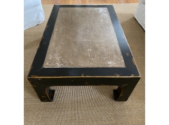 Black Stained Wood And Stone Slab Top Coffee Table