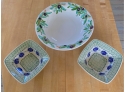 Three Ceramic Serving Bowls, Olives And Blueberries