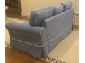Purchased At Hildreths, French Blue With White Piping, 3 Cushion Skirted Sofa