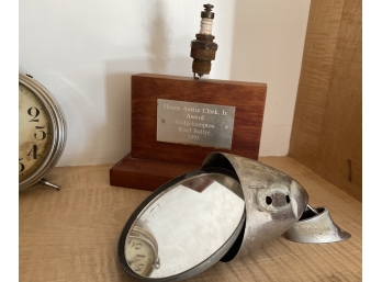 Spark Plug Award And A Sideview Mirror From Peter's Old MG Automobile