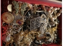 3lbs 10oz Of Assorted Costume Jewelry In Wooden Box