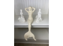 Three White Handcasted Iron Moby Dick Specialties Mermaid Door Stops And Shelving Decor