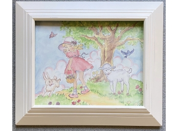 EQ - Little Bo Peep Painting On Canvas In White Wood Frame