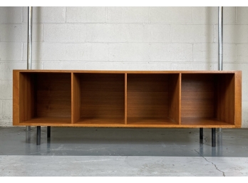 1st Mid Century Modern Styled Hardwood Low Bookshelf  Or  Credenza With Metal Feet