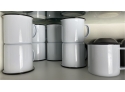 9 Enamelware White With Black Trim Mugs
