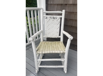 Vintage White Wood Rocking Chair With Resin Woven Seat